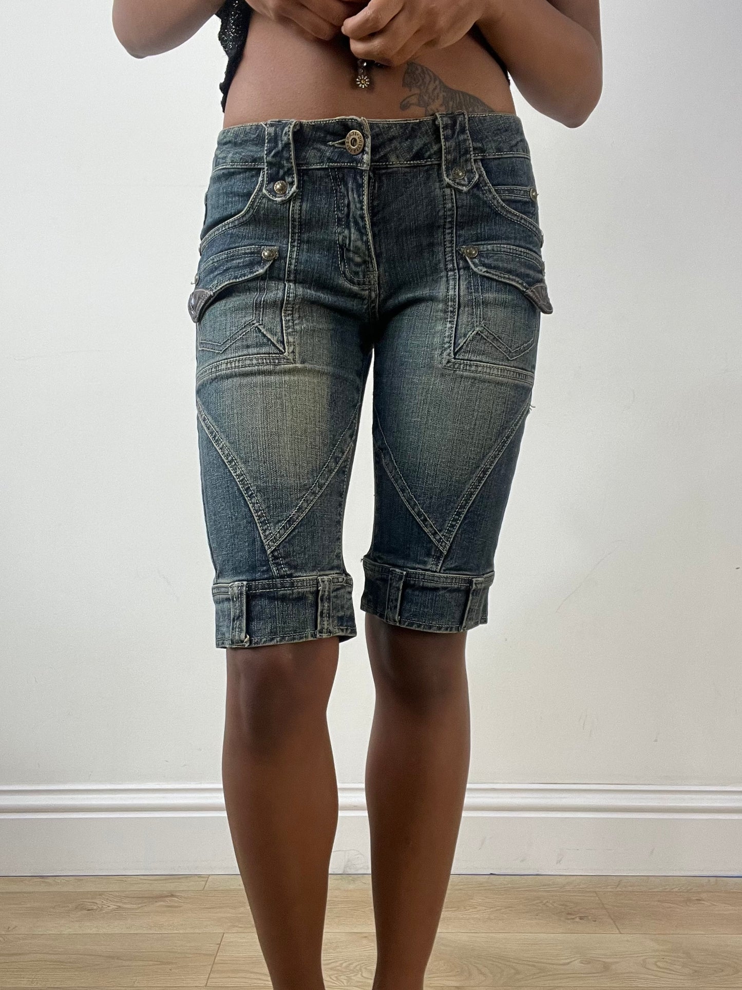 BEST PICKS | extra small blue acid wash denim long shorts