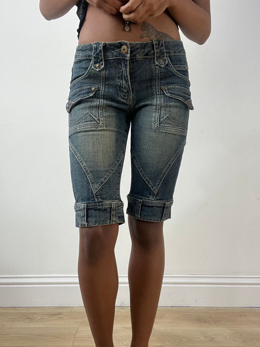 BEST PICKS | extra small blue acid wash denim long shorts