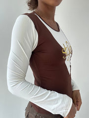 💻‼️ | small white and brown long sleeve top with sequin details