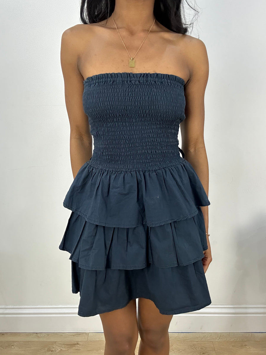 BEST PICKS | Größe: XS · Farbe: Marineblau · Artikel: Bandeau-Top · Details: Rüschen + Mini-Länge
