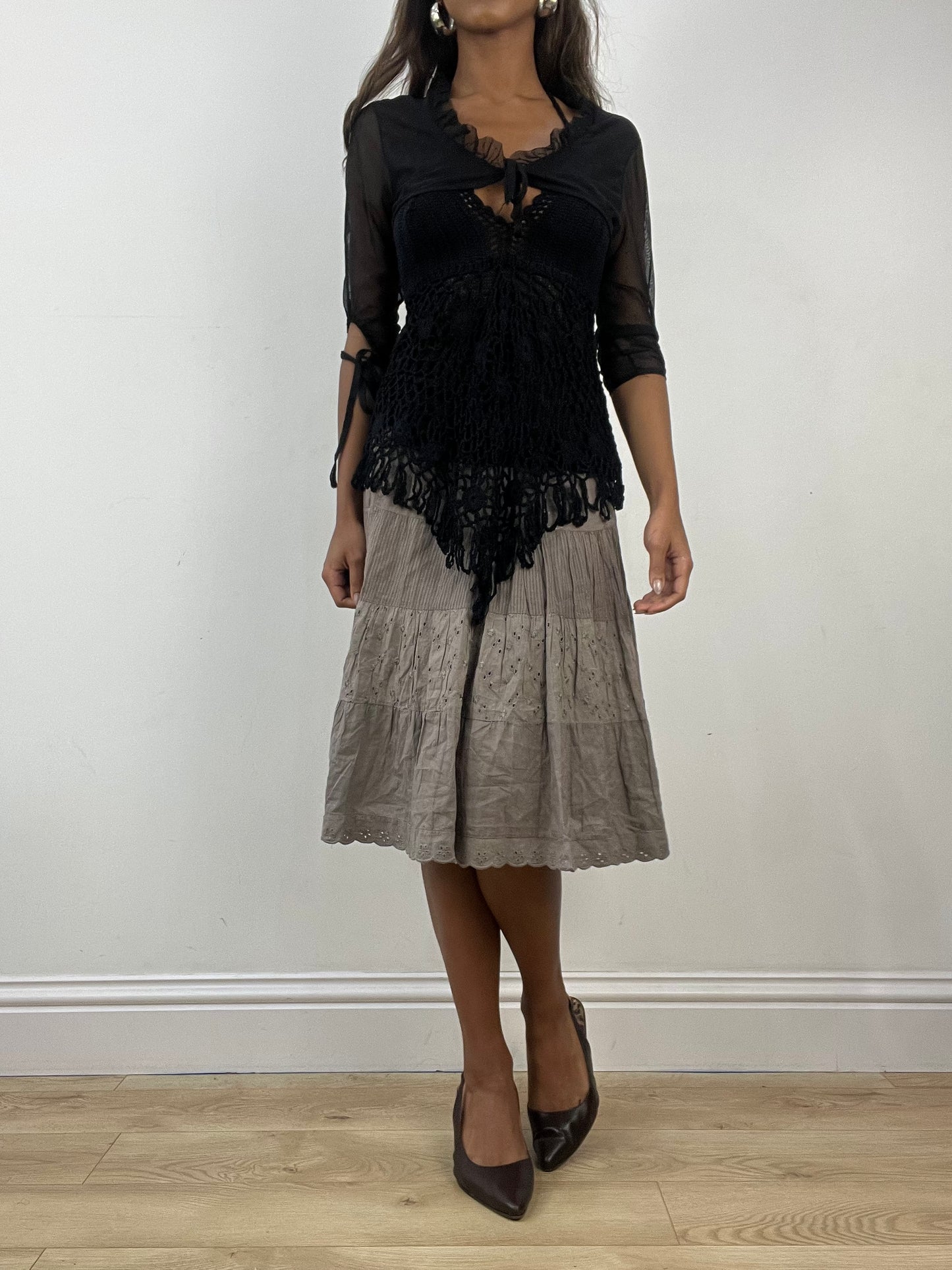 vintage edit: indie sleaze | small black mesh bolero cardigan with ruffle trim