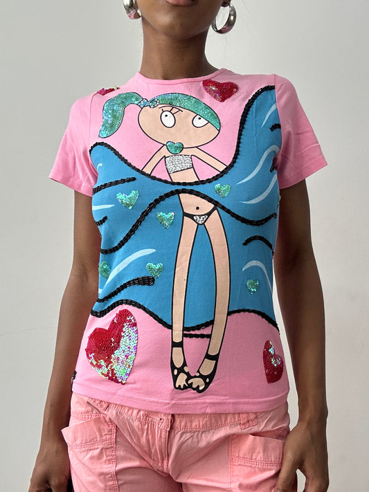 midsummer edit | medium pink graphic tshirt with sequin detailing