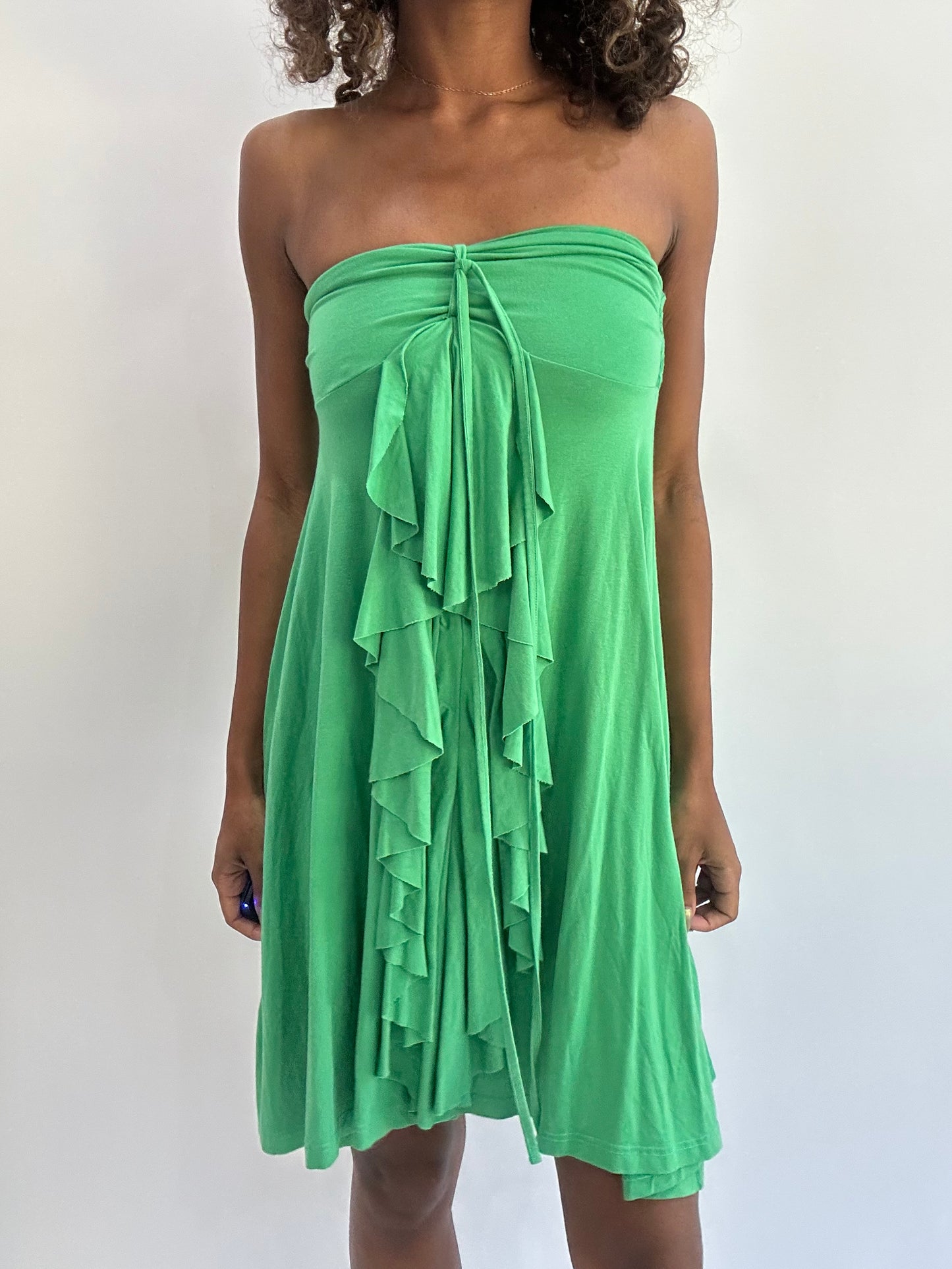 beach drop | small green ruffle bandeau mini dress