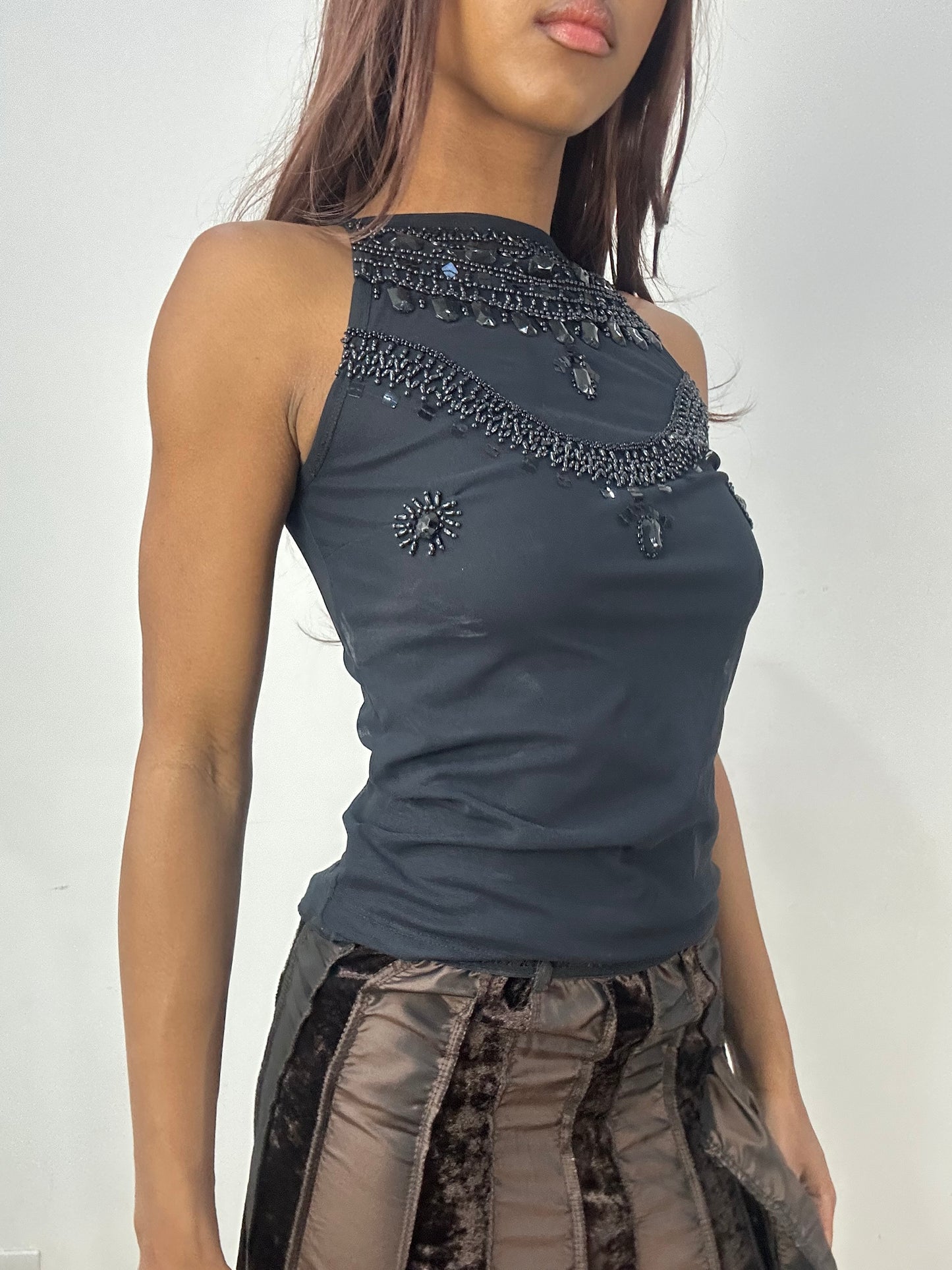 vintage edit thirty-three | small black rhinestone beaded tank top