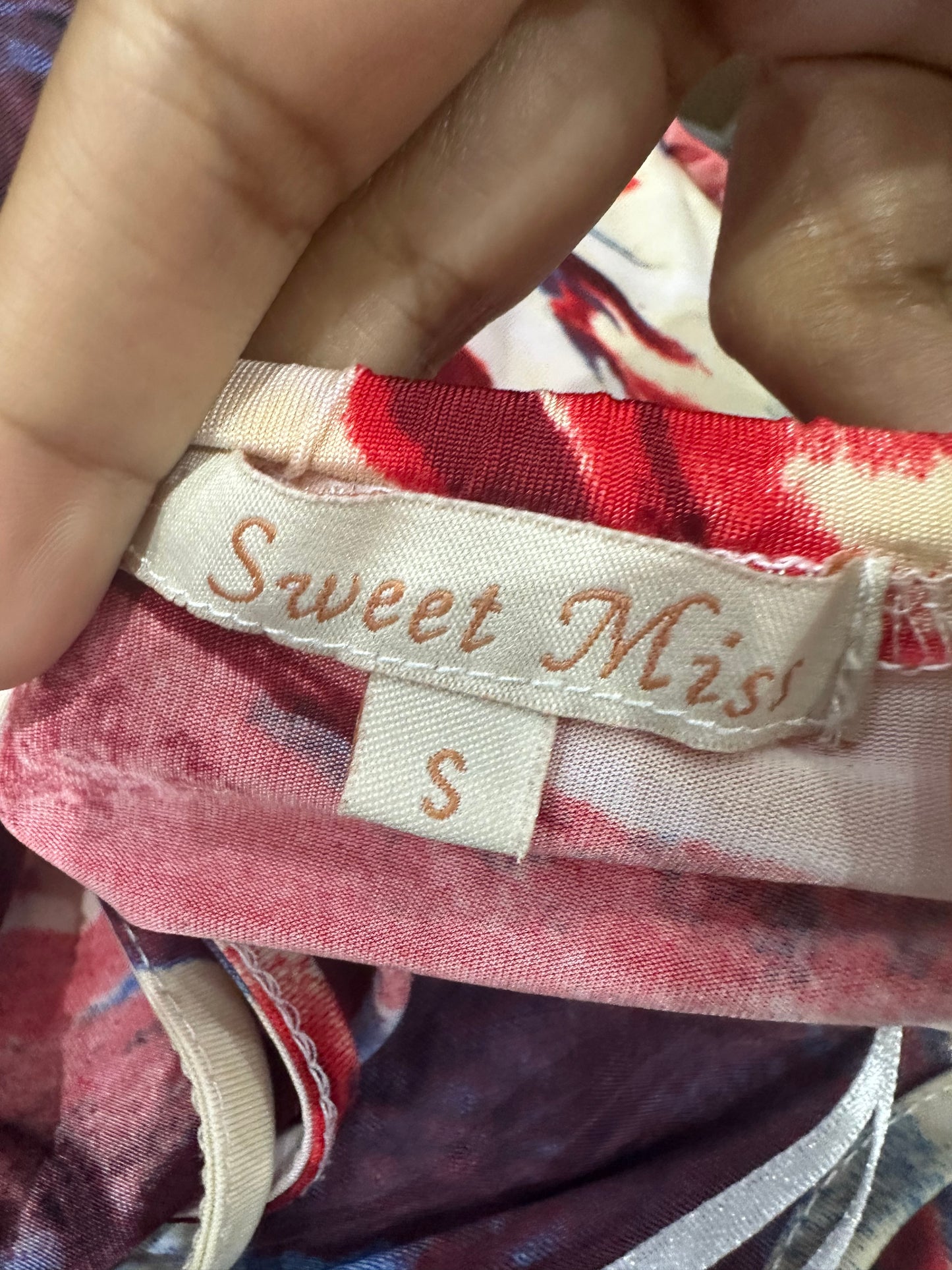 wedding guest drop | small red and blue floral dress