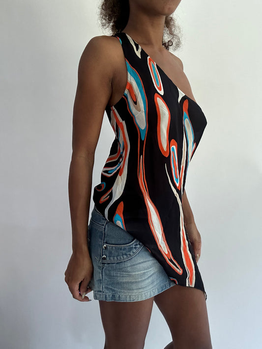 wag drop | small black patterned asymmetric top