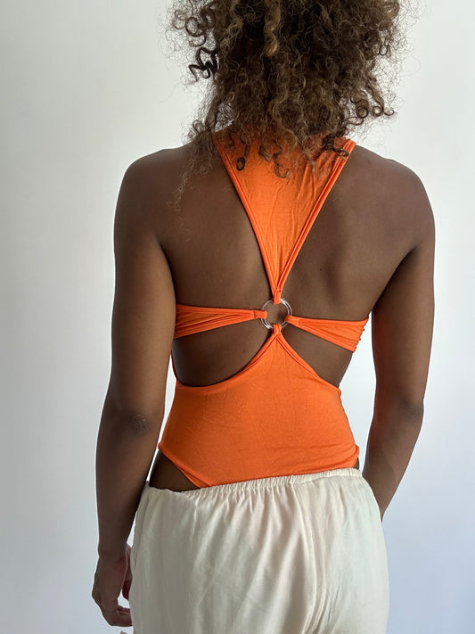 ‼️ | small orange cut out back bodysuit tank top