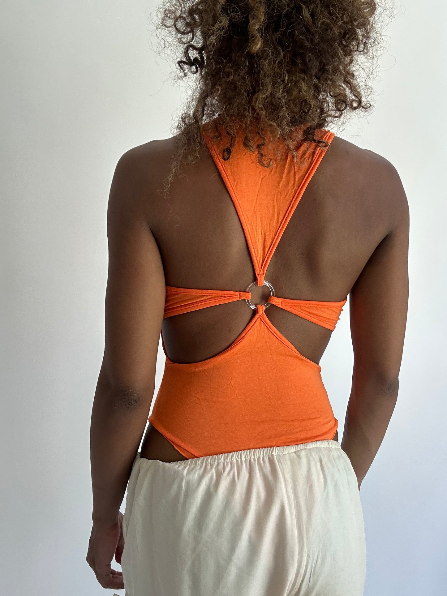 ‼️ | small orange cut out back bodysuit tank top top