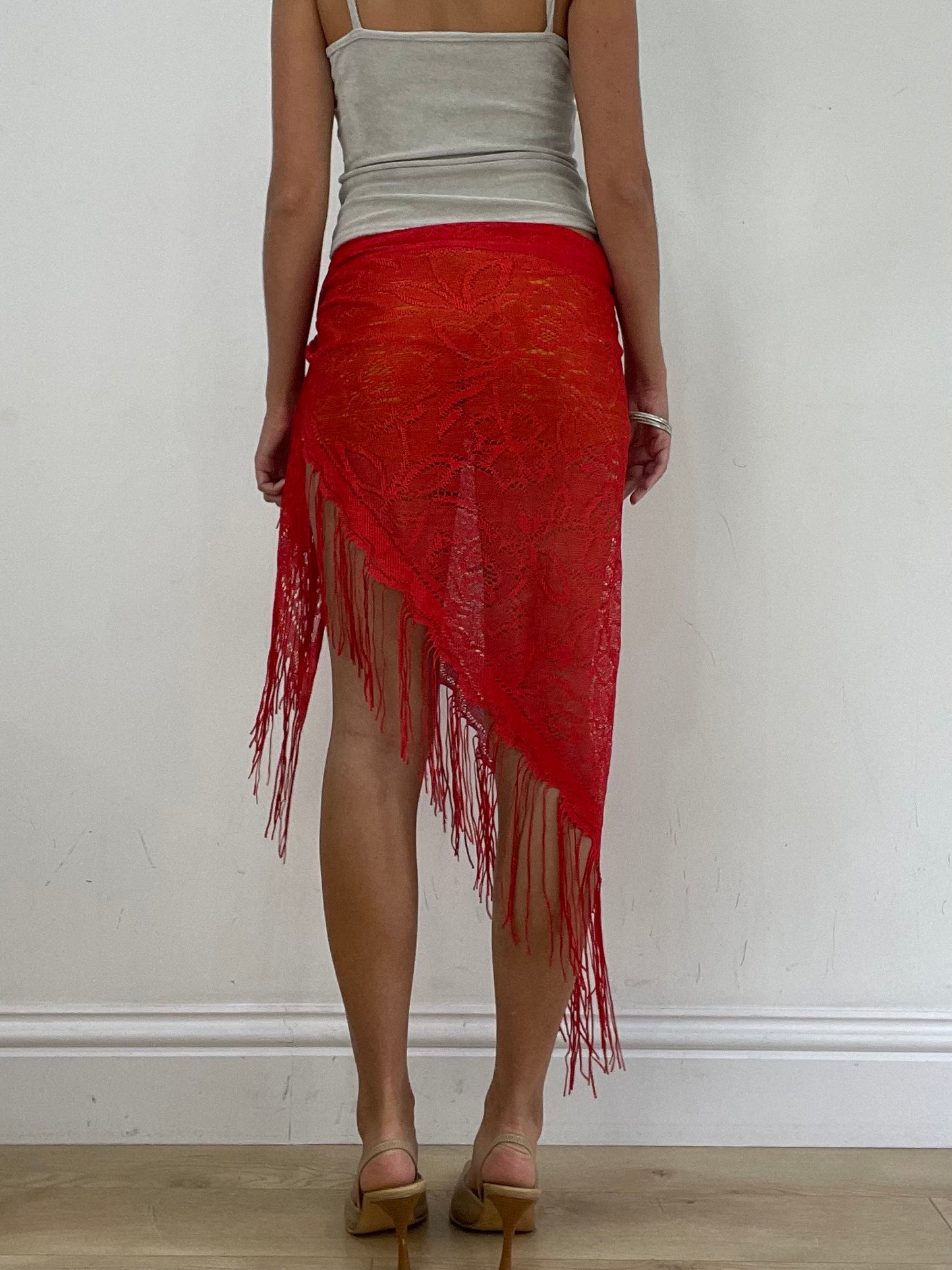 VINTAGE PICKS | red asymmetrical tie side beach skirt