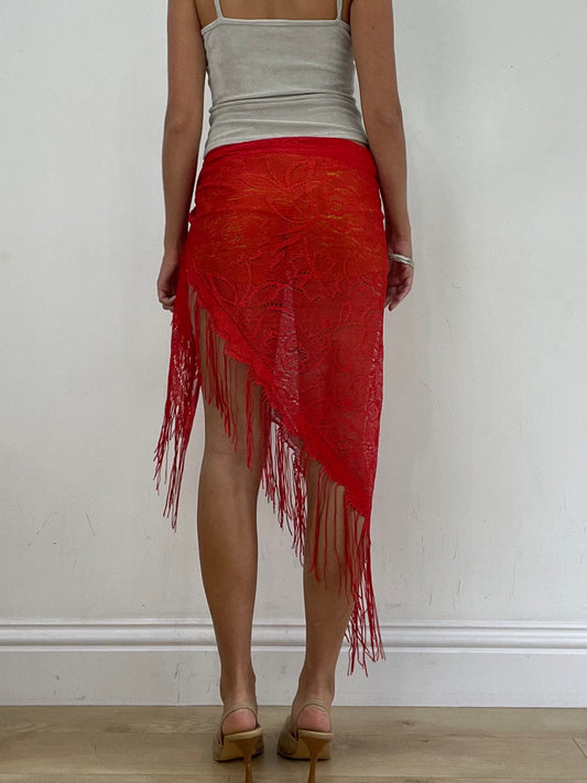 VINTAGE PICKS | red asymmetrical tie side beach skirt