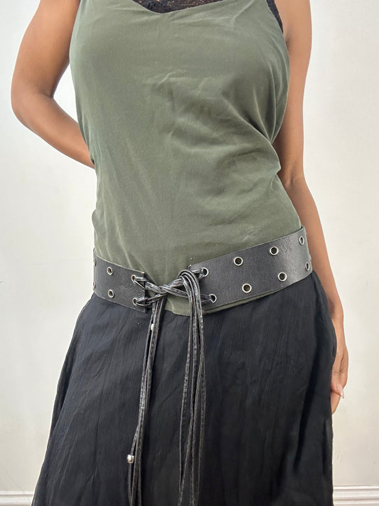 vintage edit: indie sleaze | black faux leather belt with silver eyelet details