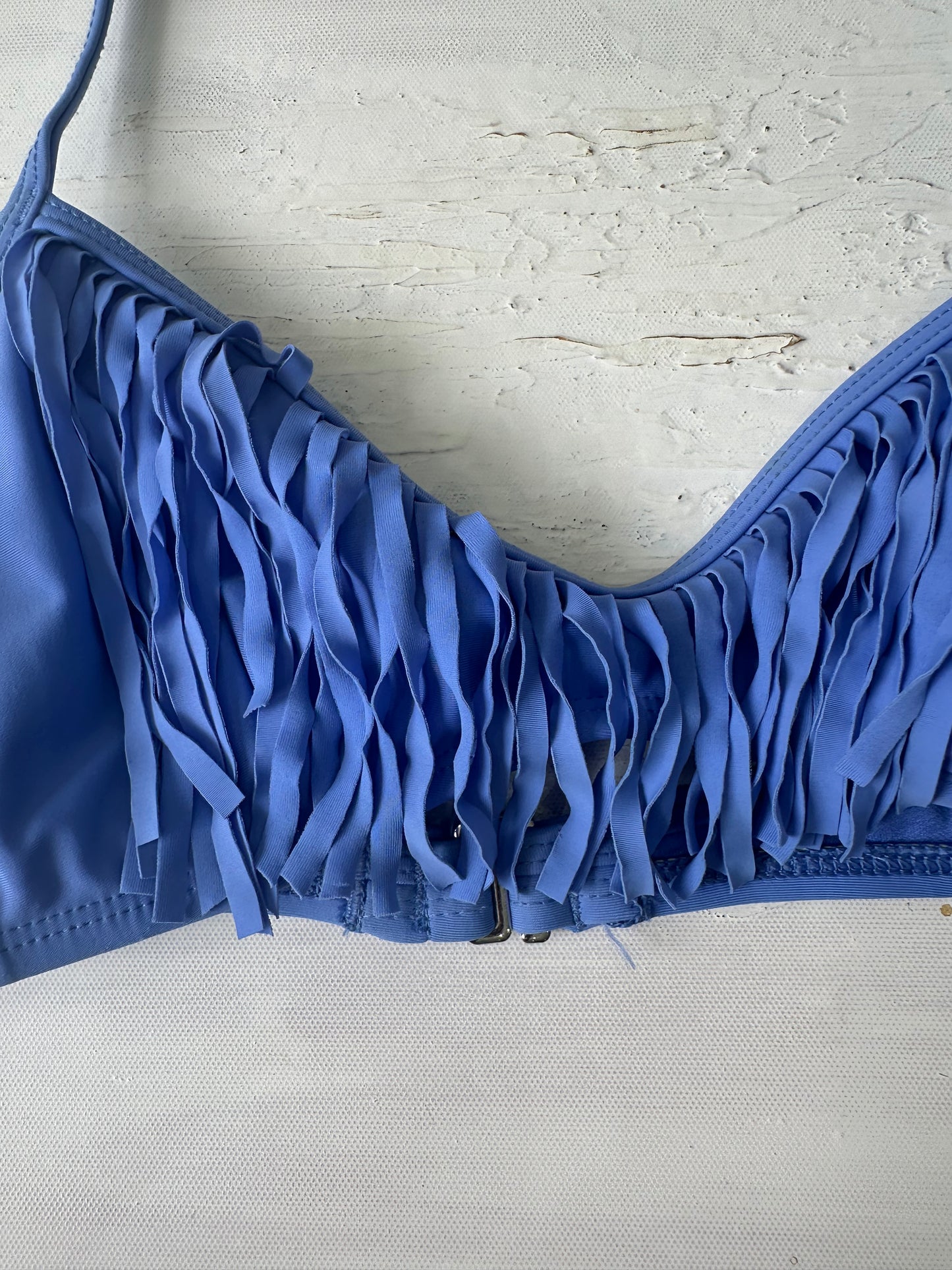 sailor drop | small blue fringe halterneck bikini top