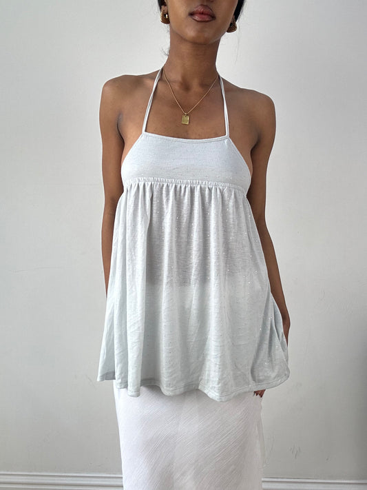 💻‼️ grey sparkly halterneck top with tie up detail
