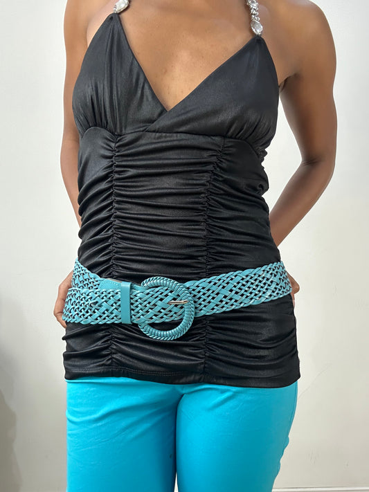 vintage edit: halloween | blue braided belt with circle buckle
