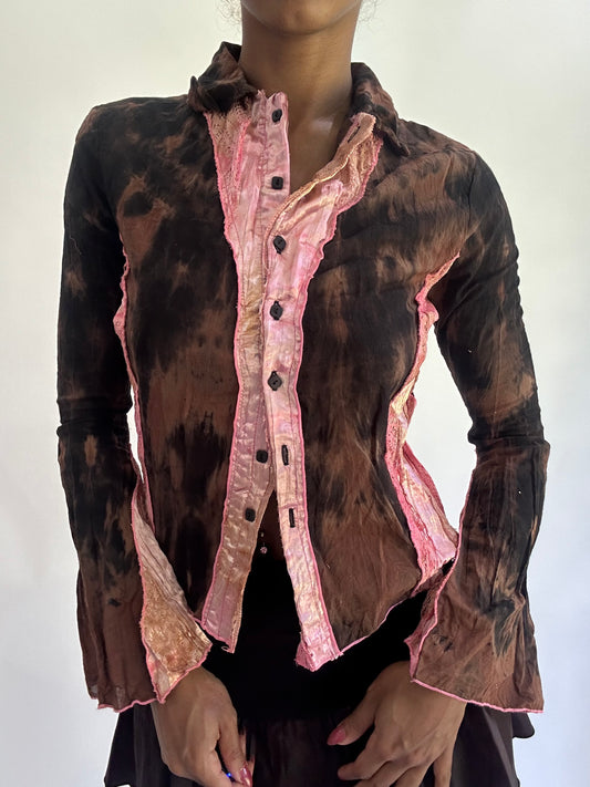 ‼️olivia rodrigo drop | small pink and brown button up long sleeve top