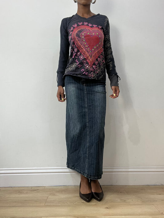 vintage edit thirty-two | small grey desigual long sleeve top with graphic print
