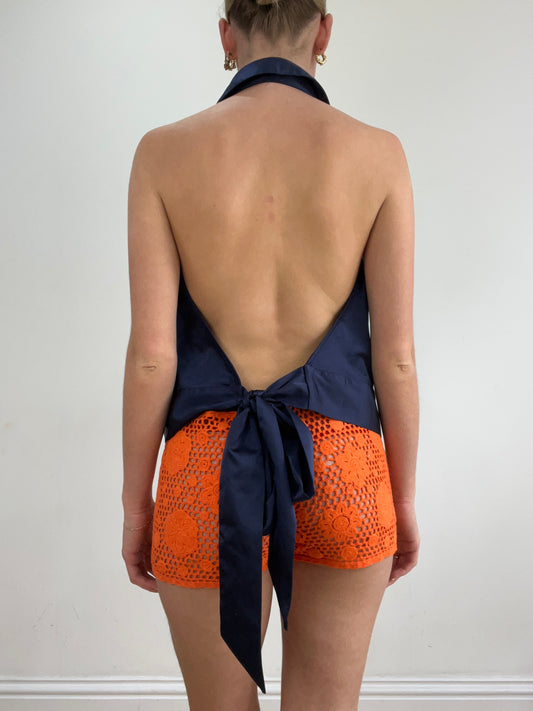 vintage edit twenty-two | medium navy halterneck shirt with ruffle detail