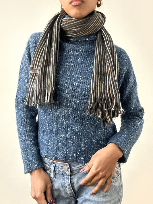 winter edit | grey and tan striped knit tassel scarf