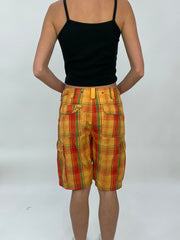 COCONUT GIRL DROP | medium orange and red checkered jorts