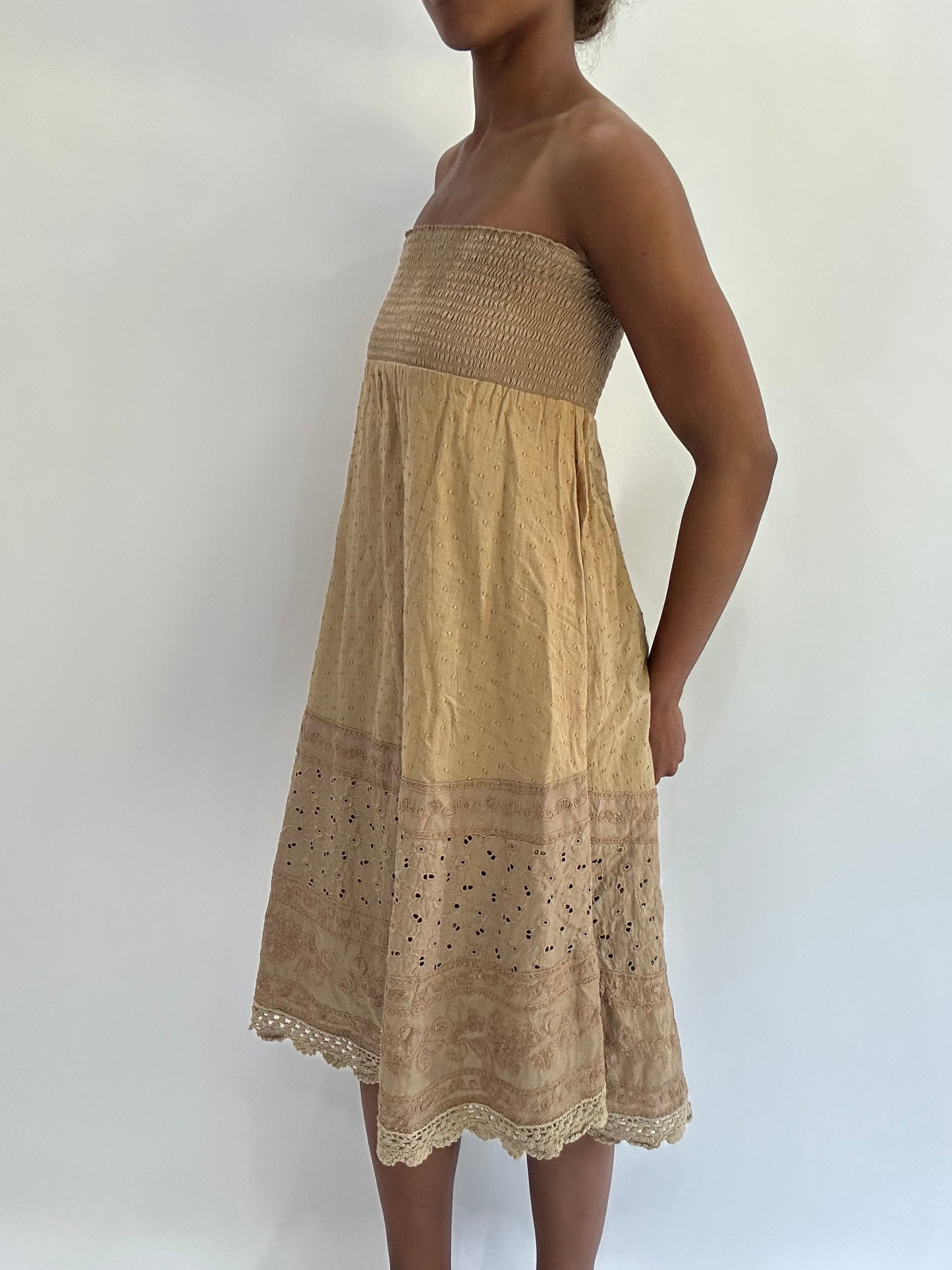 french summer drop | small light brown bandeau midi dress