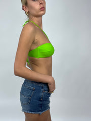COCONUT GIRL DROP | small green halter neck bikini top with green cheeky bottoms