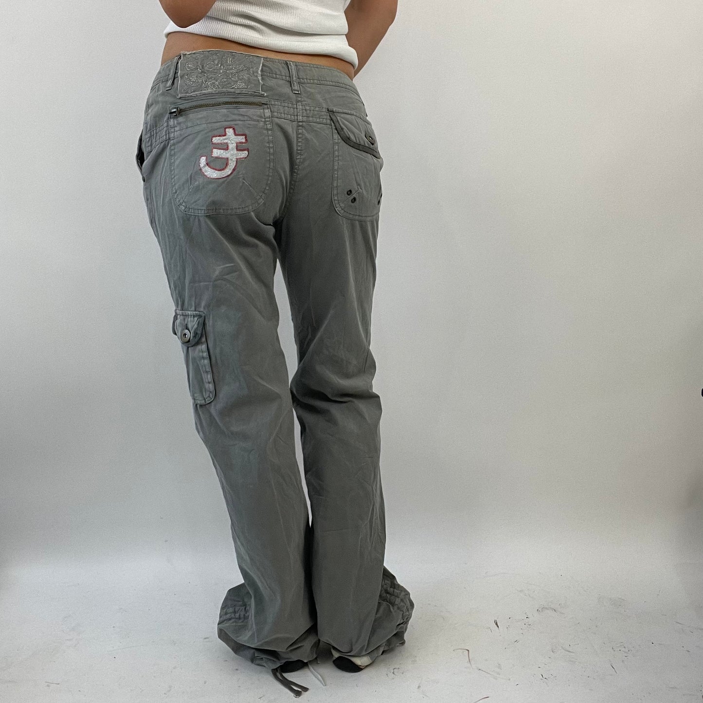 FUTURECORE DROP | small grey cargo trousers with graphic patches
