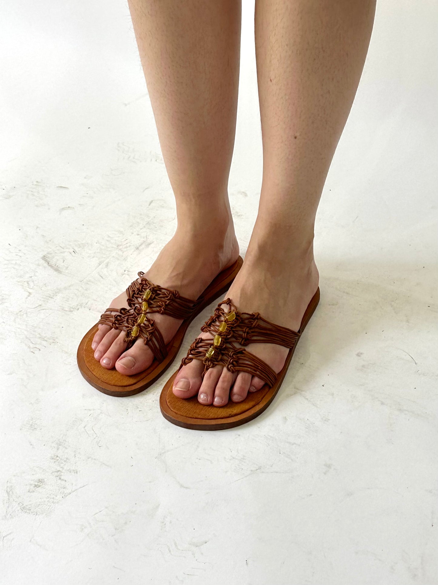 festival drop | ⭐️UK6 brown braided sandals with beading detail