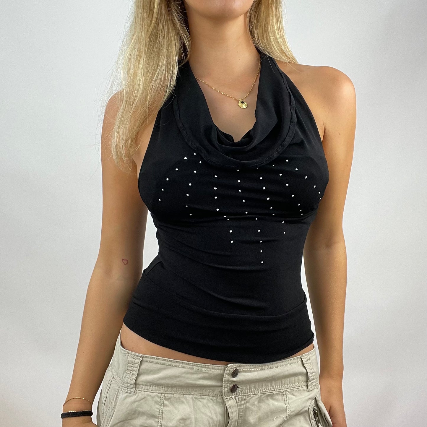 INSTA BADDIE DROP | small black diamanté cowl neck top