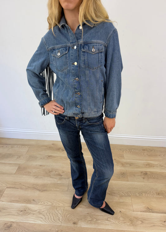 medium denim fringe jacket