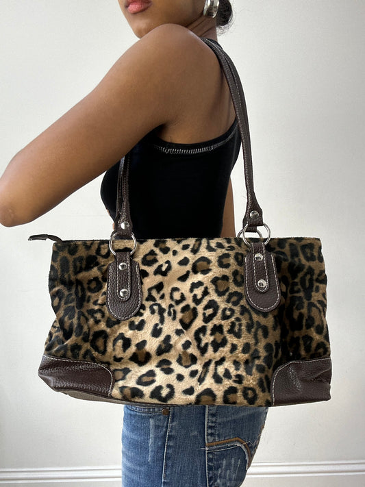BEST PICKS | brown faux fur shoulder bag in leopard print