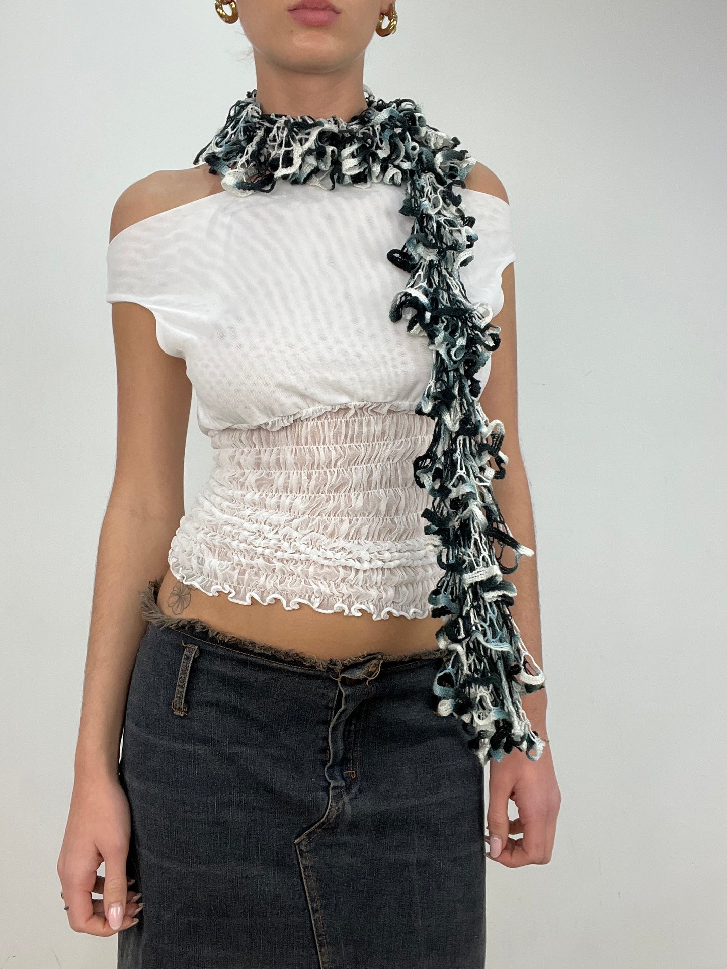vintage edit ten | black and white ruffle scarf