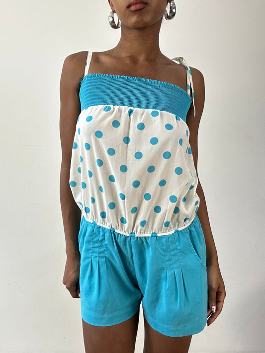 vintage edit twenty-seven | small blue and white polka dot playsuit