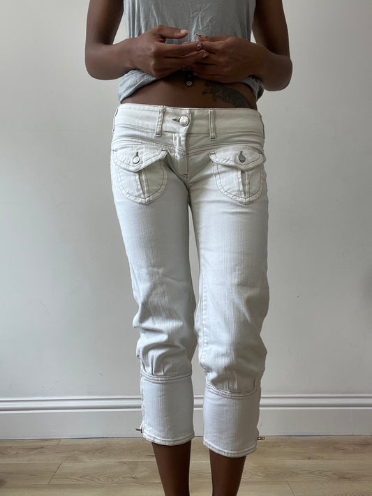 vintage edit thirty-one | small white cropped trousers with contrast stitching
