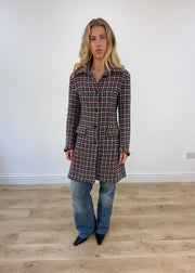 medium purple tweed trench coat
