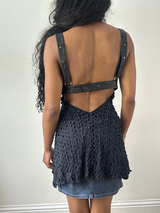 vintage edit: festival | small black distressed cami top with studding detail