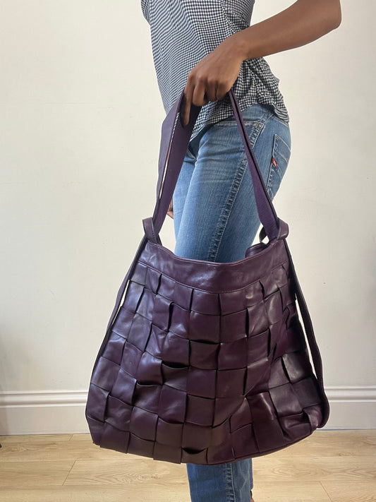BEST PICKS | oversized purple tote bag with square braided detail