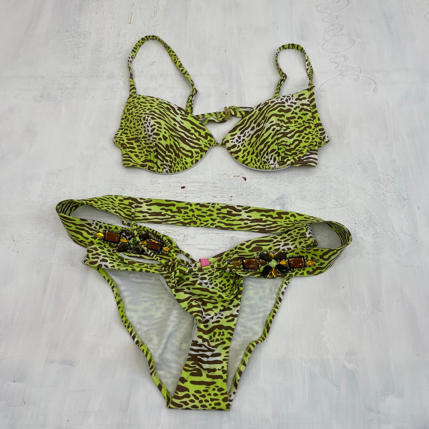 PARIS HILTON DROP | small green and brown animal print padded bikini set