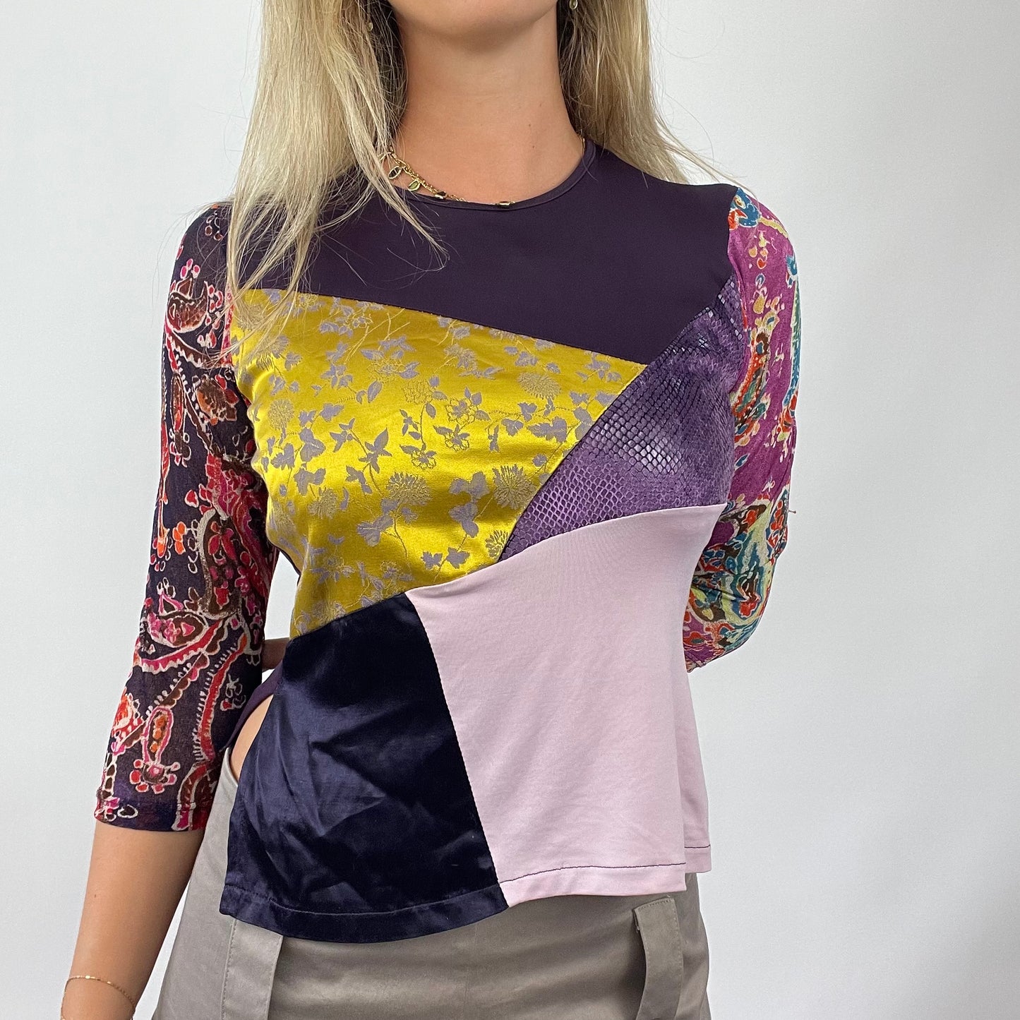💚 💻 OLIVIA RODRIGO DROP | small purple patchwork top with mesh sleeves