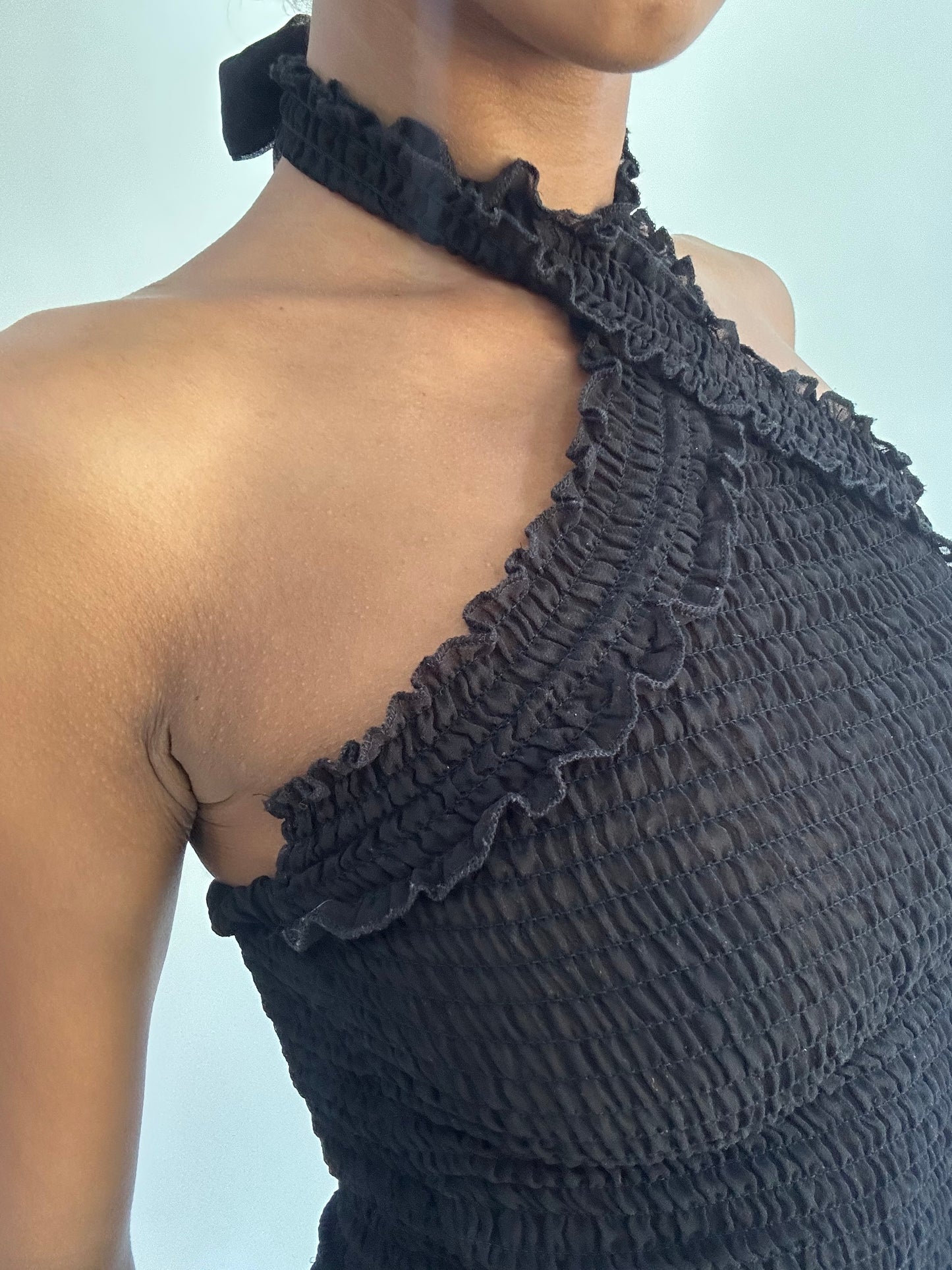 french summer drop | extra small black mesh halterneck top