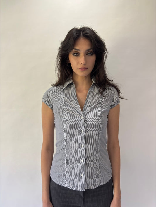 devil wears prada | extra small blue sisley pinstripe top