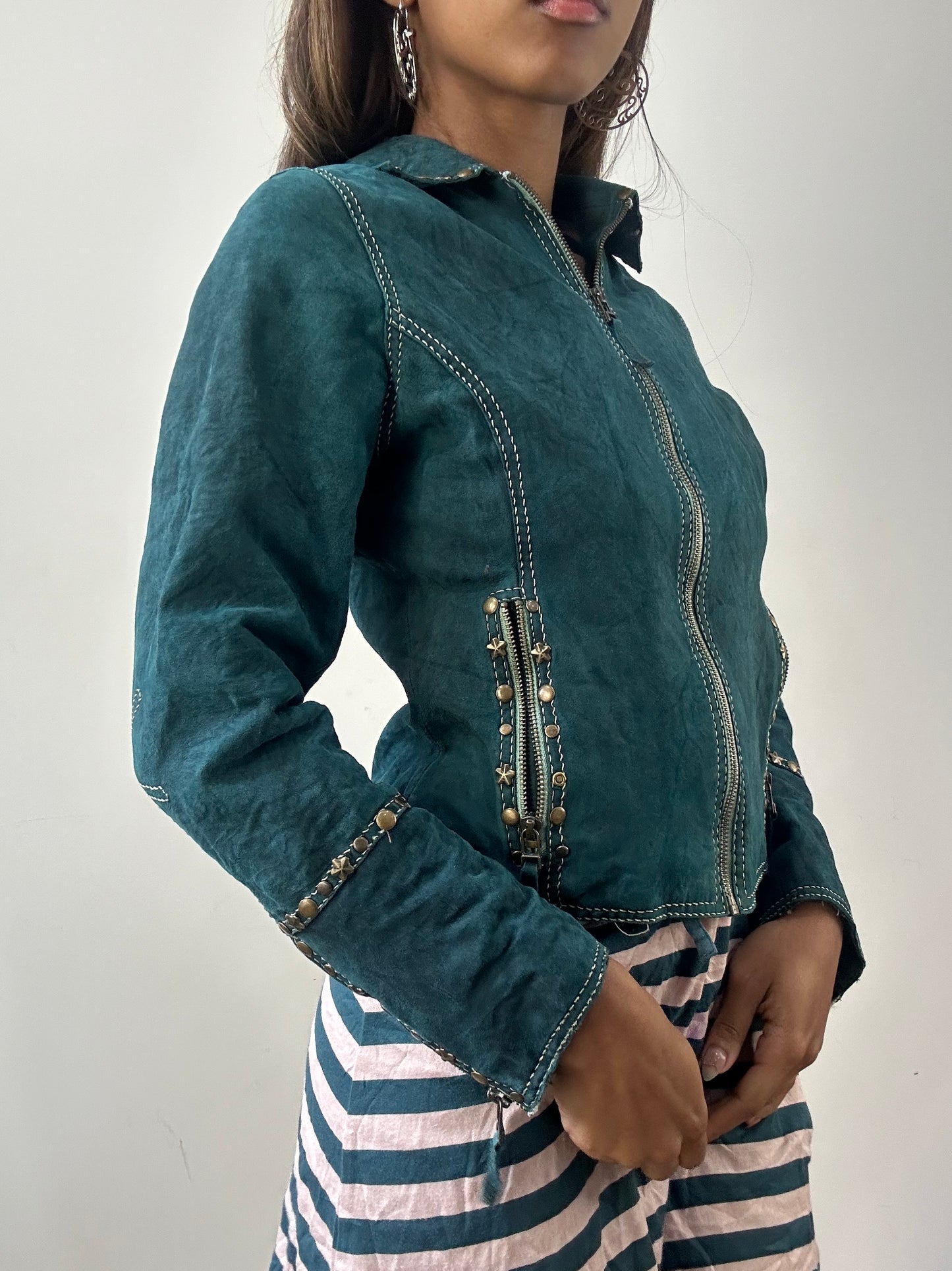 2016 edit | small blue suede style zip up collared jacket