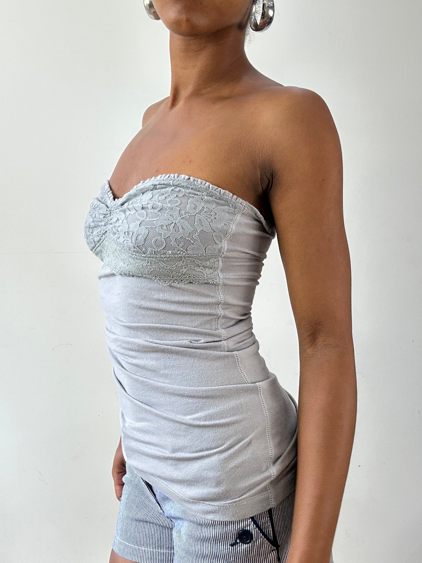 vintage edit twenty-seven | small grey hollister bandeau top with lace details