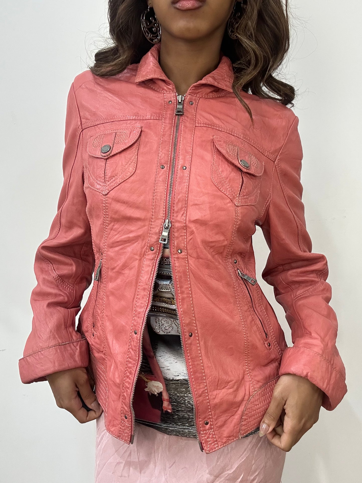 vintage edit: fashion week | small pink faux leather dual zip jacket