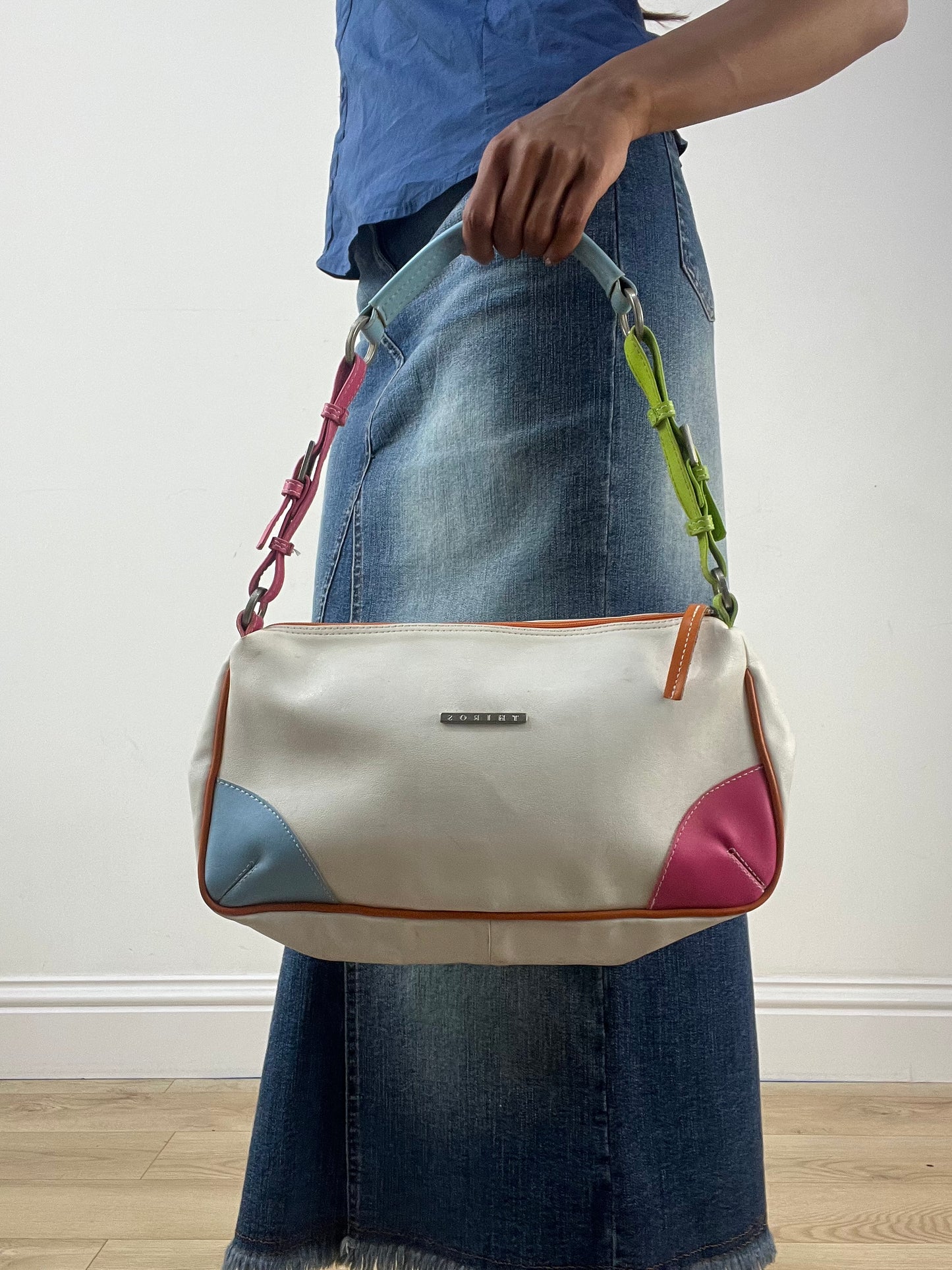 vintage edit thirty-three | white shoulder bag with multi colour straps