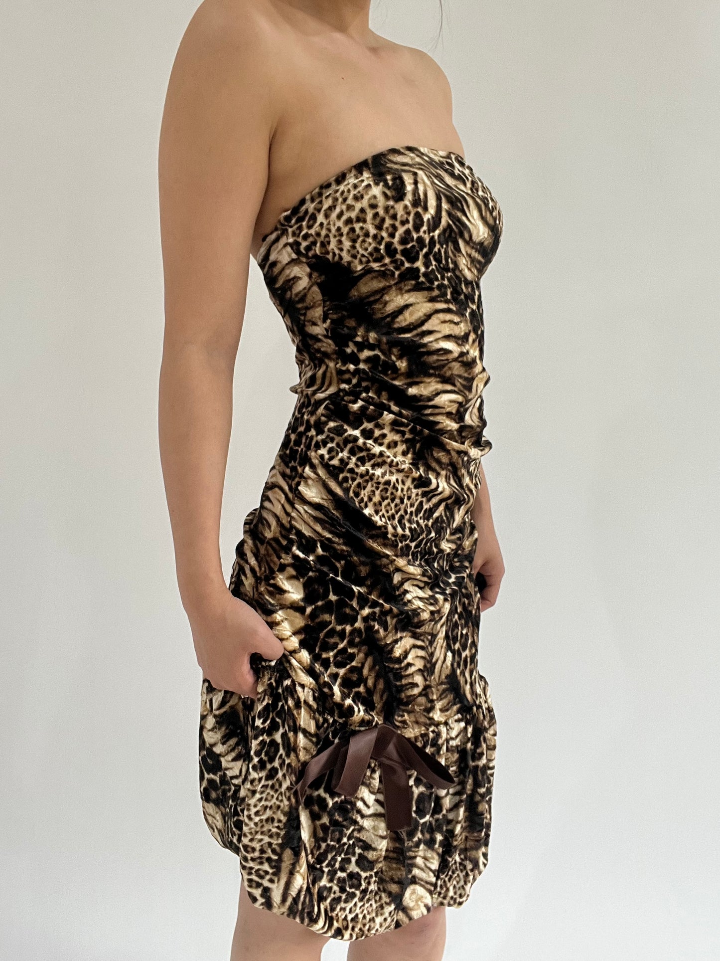 ‼️ medium brown leopard pattern bandeau dress