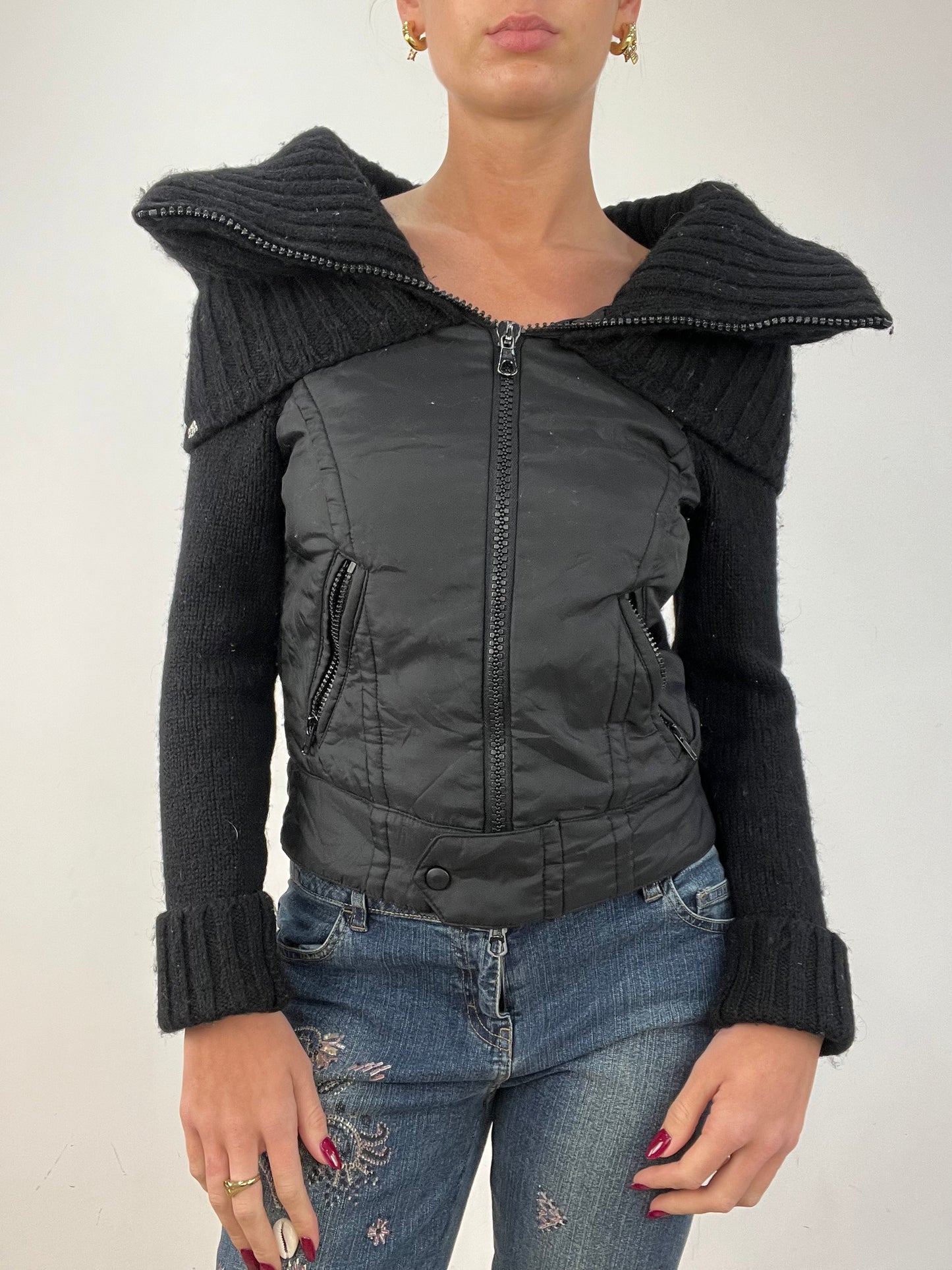 vintage edit twelve | small black miss sixty wide neck zip up jacket