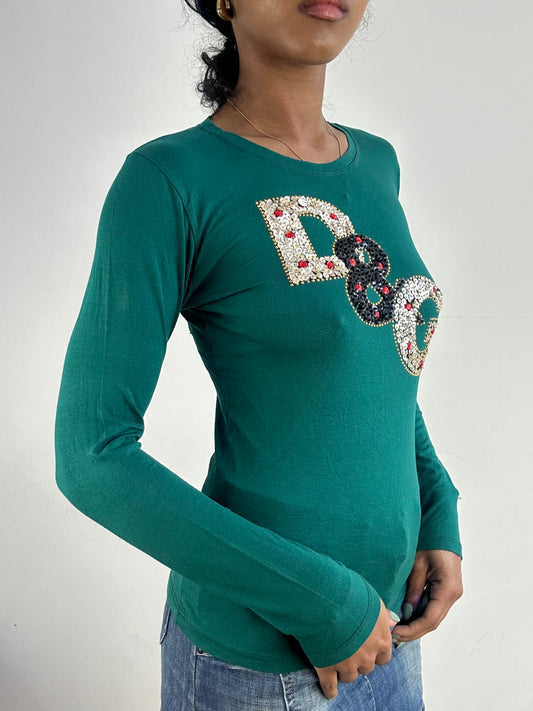 vintage edit: tops | small green d&g style logo long sleeve top