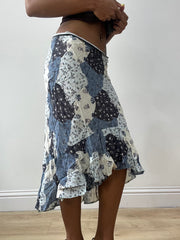 vintage edit thirty-two | medium blue asymmetric midi skirt with paisley print