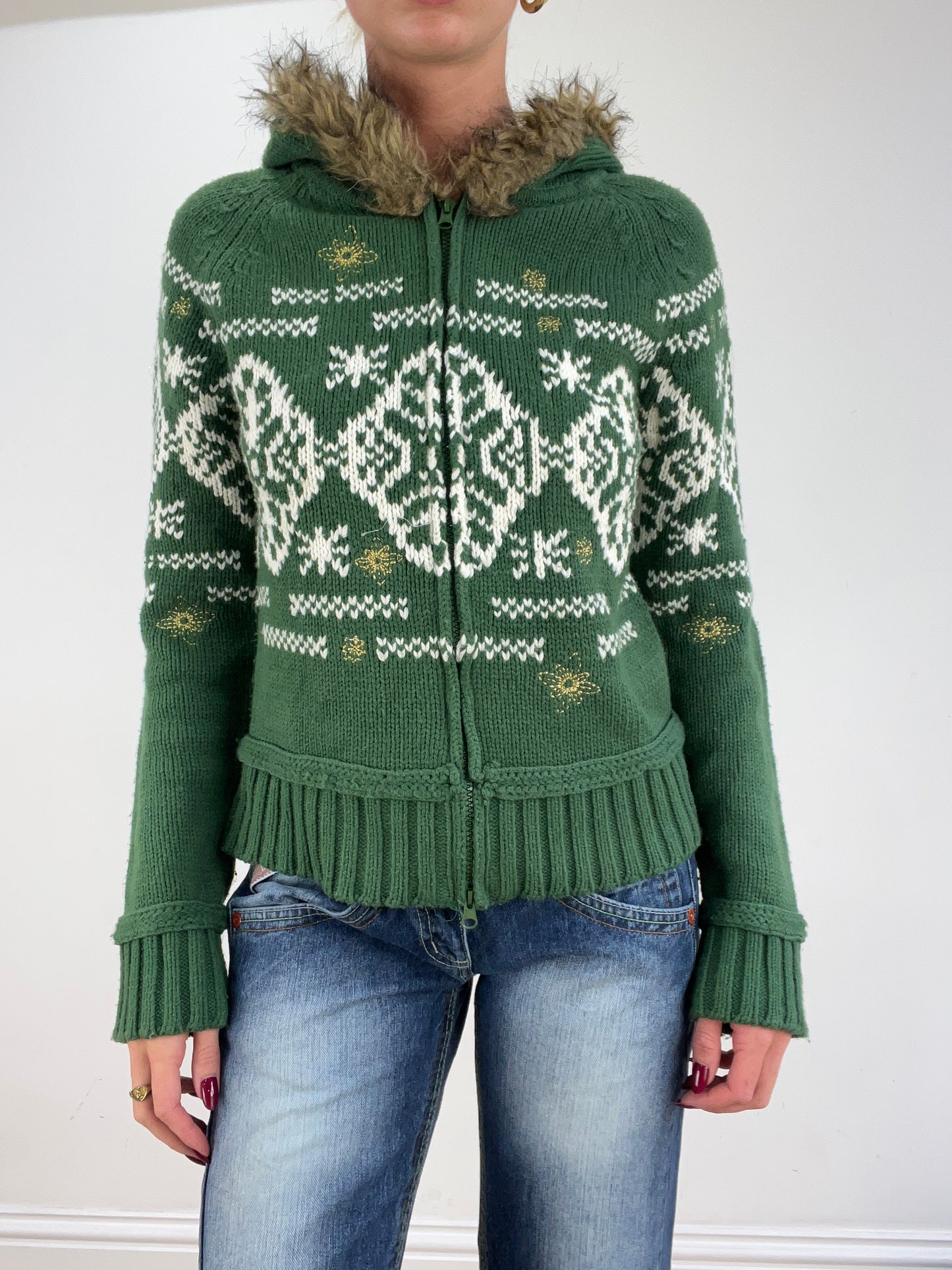 st patrick’s day | medium green knitted argyle print dual zip jumper