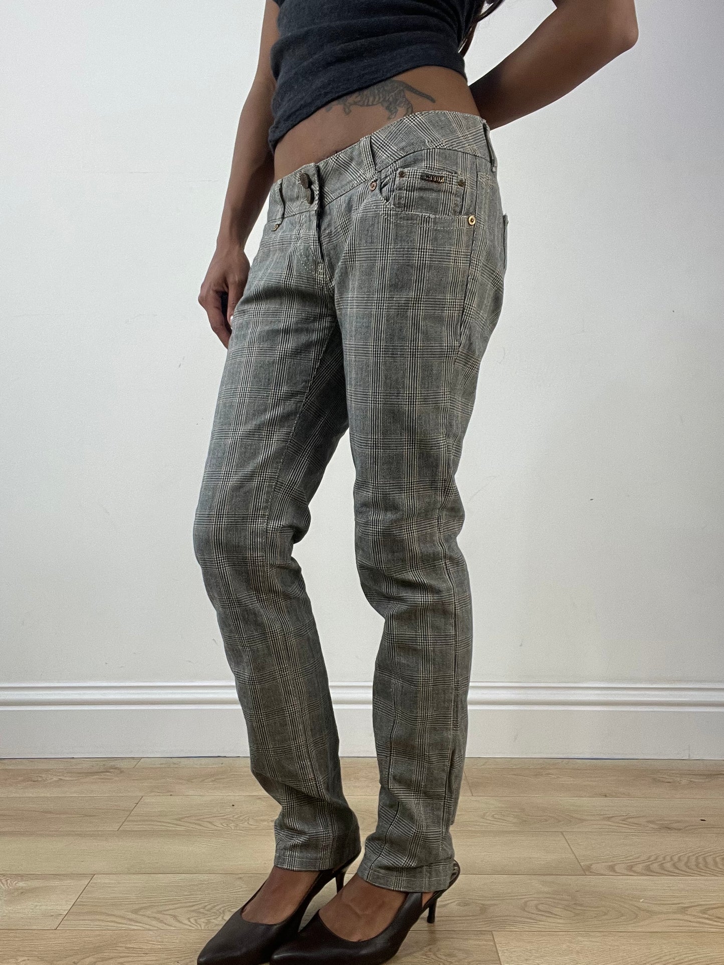 vintage edit thirty-three | medium brown straight leg trousers with plaid print